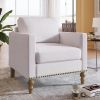 Classic Linen Armchair Accent Chair with Bronze Nailhead Trim Wooden Legs Single Sofa Couch for Living Room, Bedroom, Balcony, Beige