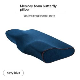 Memory Cotton Slow Rebound Butterfly Shaped Pillow Cervical Health Care (Option: Velvet Navy-62x34x12x6cm with lining)