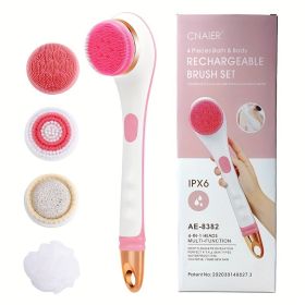 Automatic Massage Bath Brush Long Handle Waterproof Multi-functional Mud Bath Brush (Color: Pink)