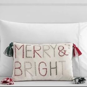 Christmas Gift Style Pillow Embroidered Affixed Cloth Embroidered Cushion (Option: Christmas Tassel Waist Pillow-Default Item)