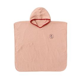 Children's Cotton Gauze Hooded Bath Towel (Option: Lotus Root Pink Pocket)