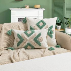 Moroccan Geometric Loop Velvet Tassel Living Room Sofa Cushion Cover (Option: Beige Blue-30x50cm)