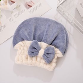 Coral Velvet Hair-drying Cap Double Color Bow Cap Thickened Absorbent (Option: Navy Blue-20 × 25cm ± 2cm)