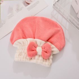 Coral Velvet Hair-drying Cap Double Color Bow Cap Thickened Absorbent (Option: Watermelon Red-20 × 25cm ± 2cm)