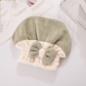 Coral Velvet Hair-drying Cap Double Color Bow Cap Thickened Absorbent (Option: Lima Bean Color-20 × 25cm ± 2cm)