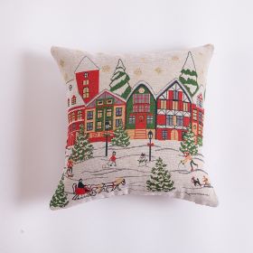 Pillow Cover Christmas Tree Snowflake David's Deer Snowman (Option: House Deer Carriage-45x45CM Pillowcase)