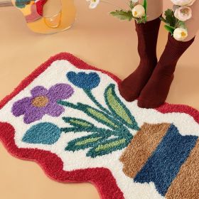Bathroom Entrance Door Mat Blanket Bathroom Absorbent Floor Mat (Option: Flower Mirror Shaped-60 X90cm Crystal Velvet)